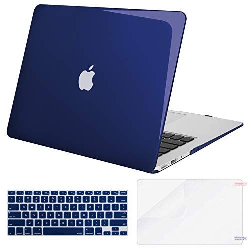 MOSISO Compatible with MacBook Air 13 inch Case (Models: A1369 & A1466, Older Version 2010-2017 Release), Protective Plastic Hard Shell Case & Keyboard Cover & Screen Protector, Crystal Navy Blue