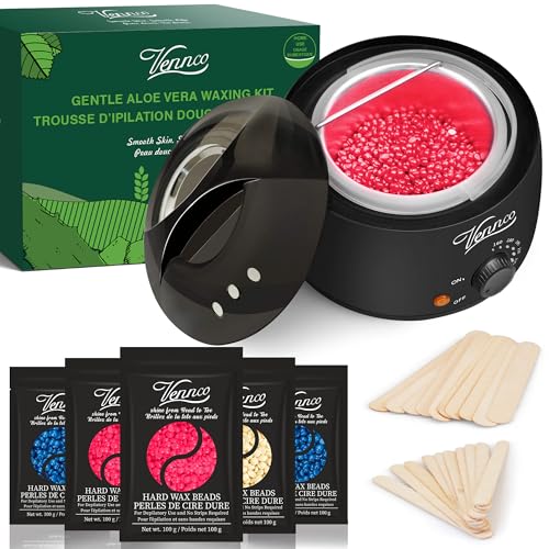 Waxing Kit, VENNCO Wax Warmer Hair Removal, Home Wax Kit with 17.5oz Hard Wax Beads for Sensitive Skin Face Eyebrows Bikini Brazilian Waxing