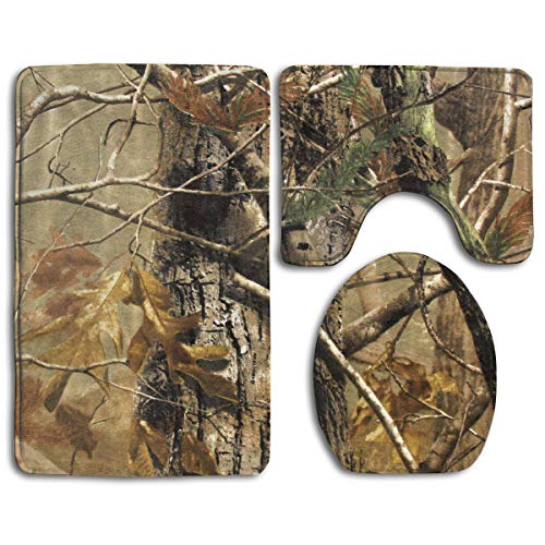 Book Cover Camouflage Camo Family Flannel Non-Slip Bathroom Rug Mats Set 3 Piece Washable Contour Rug and Lid Cover