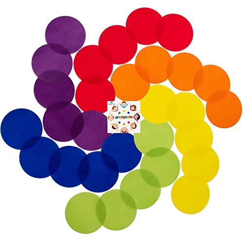 CIGI Fun Carpet Spots Markers for Classroom Floor - 5â€ Vibrant Nylon Sit Circle Spot Dots for Kids Preschool Kindergarten Teachers - Sitting Marker Color Dot Circles for Seating Rug Mats (30 Pack)