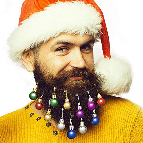 Anjou Beard Ornaments, Beard Baubles, 12pcs Colorful Christmas Facial Hair Baubles in The Holiday Spirit, Red, Green, Blue, Purple, Gold and Silver, Gift for Men