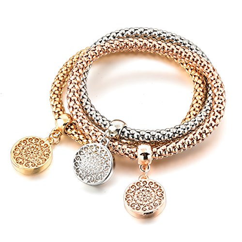 Long Way 3Pcs Gold Silver Rose Gold Plated Charm Bracelet for Women Stretch Crystal Multilayer Bracelet