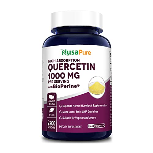 NusaPure Quercetin 1000mg - 200 Veggie Caps (Non-GMO,Gluten-Free, Vegetarian) with Bioperine