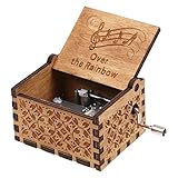 Wooden Hand Crank Rainbow Music Box Classic Vintage Wood Handmade Musical Boxes Best Gift for Kids,Friends (Over The Rainbow)