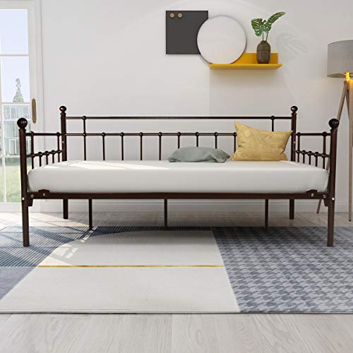 Book Cover HOMERECOMMEND Metal Daybed Frame Twin Steel Slats Platform Base Box Spring Replacement Bed Sofa for Living Room Guest Room (Twin,Dark Copper)