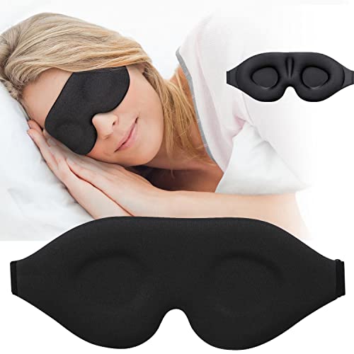 3D Sleep Mask, New Arrival Sleeping Eye Mask for Women Men, Contoured Cup Night Blindfold, Luxury Light Blocking Eye Cover, Molded Eye Shade with Adjustable Strap for Travel, Nap, Yoga, Black