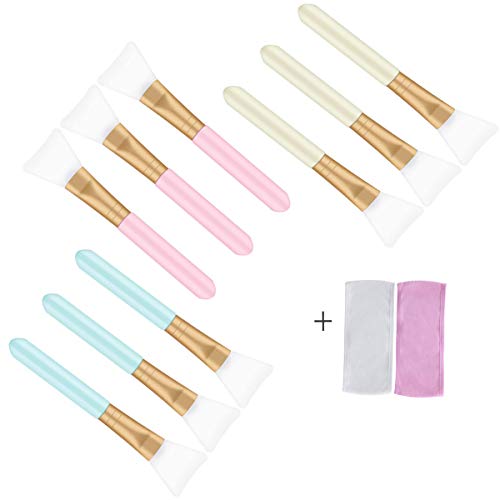 Tbestmax 9 pcs Silicone Face Mask Brushes, Facial Mud Applicator Clay Tools for Charcoal Mixed Mask Soft with 2 Pcs Facial Headband