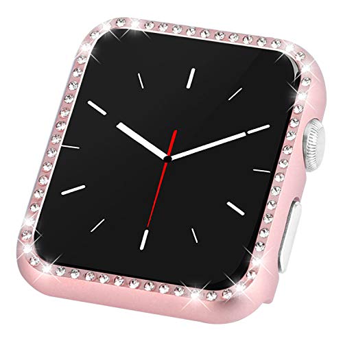 CooBES Compatible with Apple Watch Case 40mm 44mm, Metal Bumper Protective Cover Women Bling Diamond Crystal Rhinestone Shiny Compatible iWatch Series 6/5/4 SE (Diamond-Rose Gold, 44mm)