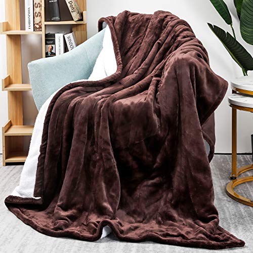 Homde Heated Electric Throw 50'' x 60'' Reversible Flannel/Sherpa Washable Blanket with 3-Heat Setting Auto-Off Controller for Bed or Couch, Brown