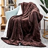 Homde Heated Electric Throw 50 Inch x 60 Inch Reversible Flannel/Sherpa Washable Blanket with 3-Heat Setting Auto-Off Controller for Bed or Couch (Brown & White)