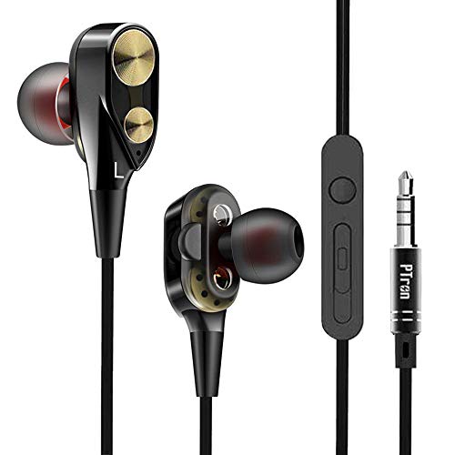 PTron Boom 2 Headphone 4D Deep Bass Stereo Earphone Dual Driver Sport Wired Headset with Mic for All Smartphones (Black/Gold)