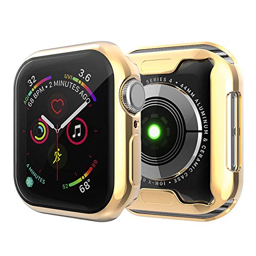 Leotop Compatible with Apple Watch Case 44mm 40mm, Soft Flexible TPU Plated Protector Bumper Shiny Cover Lightweight Thin Guard Shockproof Frame Compatible for iWatch Series 4 (Gold, 44mm)