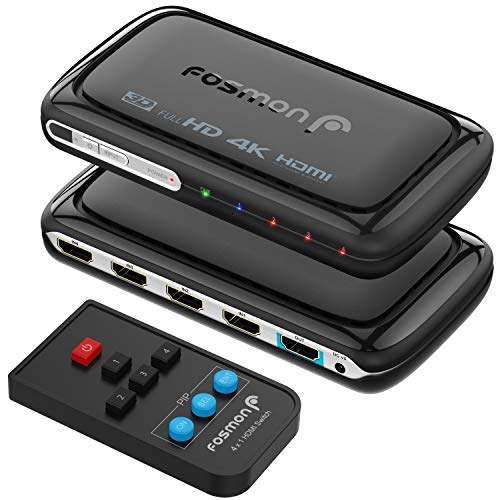 Fosmon 4-Port 4Kx2K HDMI Switch with PIP & Remote Control [Enhanced Stability PC Board], 4K@30Hz 3D 1080p UHD 10.2Gbps ARC HDMI Switcher Splitter for Apple TV, Fire Stick, HDTV, PS4, Xbox, PC & More