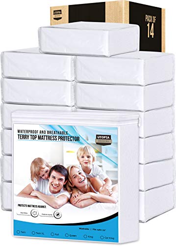 Book Cover Utopia Bedding Hypoallergenic 100% Waterproof Mattress Protector - Vinyl Free (Twin Pack of 14)