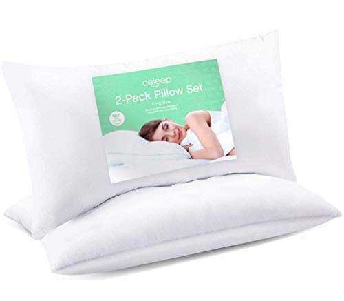 Book Cover Bed Pillows by Celeep - Pillow Set King Size - Hotel Quality Sleeping Pillows for Side, Stomach and Back Sleepers - Microfiber Filling - Soft and Supportive (King)