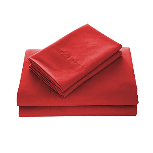 Book Cover WAVVA Bedding Luxury 3-Pcs Bed Sheets Set- 1800 Hotel Collection Deep Pocket, Wrinkle & Fade Resistant (Twin, Ribbon Red)