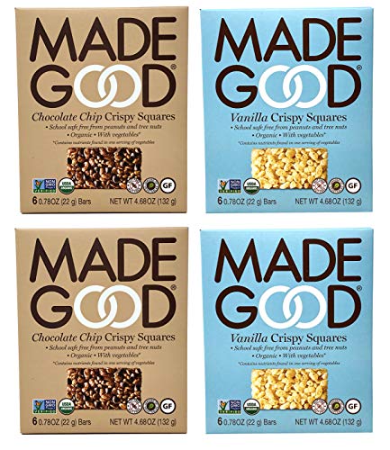 Book Cover Made Good Organic Crispy Squares Variety Pack of 4 â€“ Vanilla and Chocolate Chip Crispy Squares - Tree-Nut and Peanut-Free, Gluten-Free, Vegan, Kosher (12 Squares Per Flavor)
