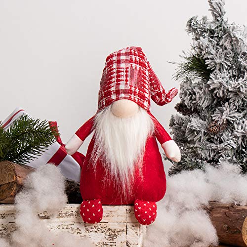GMOEGEFT Scandinavian Christmas Gnome Plush, Swedish Tomte, Nordic Santa Gnome, Holiday Home Decoration Birthday Gift, 17 Inches (Wine Red & White)