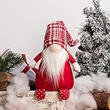 GMOEGEFT Scandinavian Christmas Gnome Plush, Swedish Tomte, Nordic Santa Gnome, Holiday Home Decoration Birthday Gift, 17 Inches (Wine Red & White)