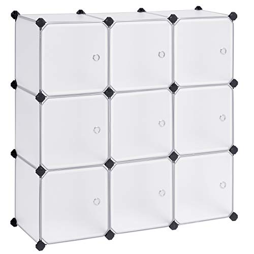 Book Cover SONGMICS Cube Storage Organizer, 9-Cube DIY Plastic Closet Cabinet, Modular Bookcase, Storage Shelving with Doors for Bedroom, Living Room, Office, 36.6 L x 12.2 W x 36.6 H Inches, White ULPC116WSV1