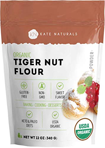 Book Cover Organic Tiger Nut Flour - Kate Naturals. Perfect for Cookies, Baking. Sweet Flavor, Smooth Texture. Gluten-Free & Non-GMO. Large Resealable Bag. Paleo Friendly (12oz Meal)