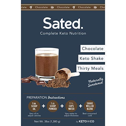 Sated Keto Meal Shake Chocolate Naturally Sweetened (Ketolent) | 30 Meals | 1.6g Net Carbs | Low Carb Meal Replacement Shake | Optimized for Complete Nutrition