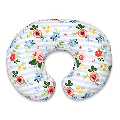 Boppy Original Nursing Pillow and Positioner, Blue Pink Posy, Cotton Blend Fabric with allover fashion 1 Count (Pack of 1)