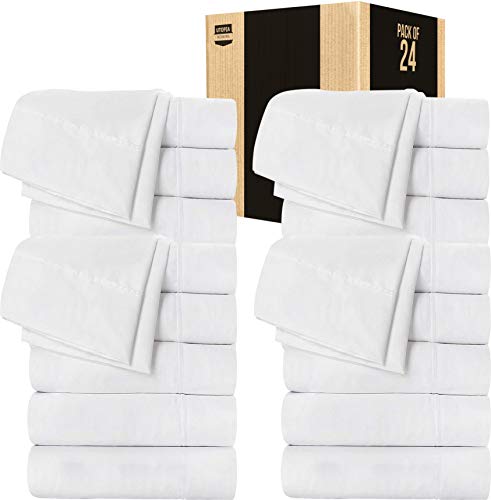 Utopia Bedding Flat Sheets - Pack of 6 - Soft Brushed Microfiber Fabric - Shrinkage & Fade Resistant Top Sheet - Easy Care - Bulk Pack of 24 (White, Queen)