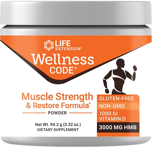 Life Extension Wellness Code Muscle Strength & Restore Formula Sustains Muscle Health & Growth – Gluten-Free, Non-GMO – Net wt. 94.2 g (3.32 oz) 30 Servings