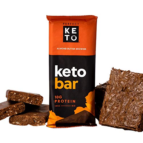 Book Cover Perfect Keto Bars - The Cleanest Keto Snacks with Collagen and MCT. No Added Sugar, Keto Diet Friendly - 3g Net Carbs, 19g Fat, 10g protein - Keto Diet Food Dessert (Almond Butter Brownie, 12 Bars)