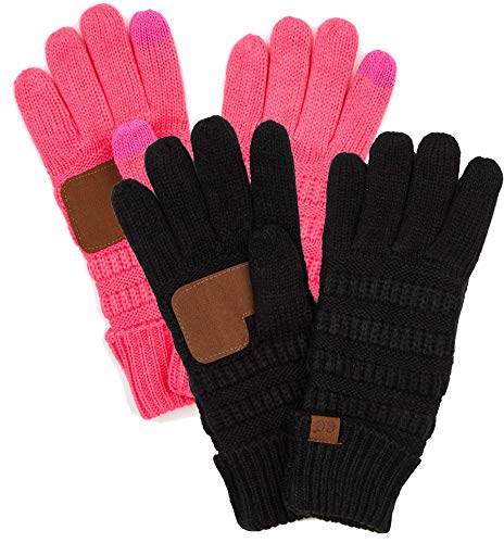 Funky Junque Beanies Matching Winter Lined Warm Knit Touchscreen Texting Gloves