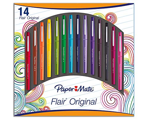 Paper Mate Flair Felt Tip Pens, Medium Point (0.7mm), Assorted Colors, 14 Count