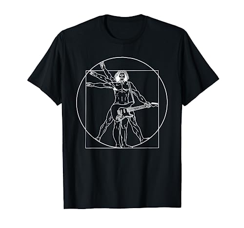 Book Cover Guitar Shirt Da Vinci Vitruvian Man Guitar Player Musicians T-Shirt