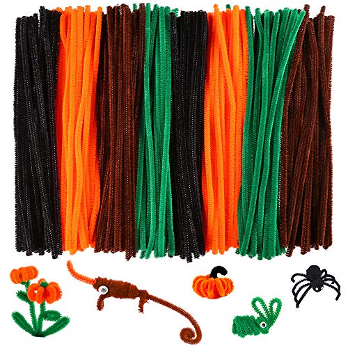 Caydo 320 Pieces Fall Pipe Cleaners Chenille Stems 6mm x 12inch, Chenille Stems for Valentine's Day Decorations DIY Art Craft Decorations (Black, Brown, Dark Green, Orange)