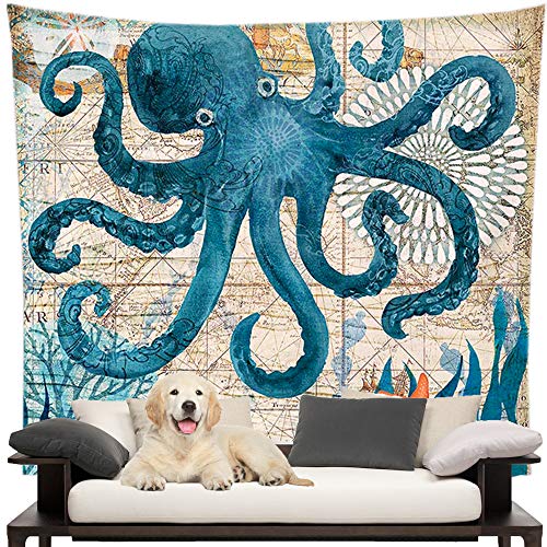 POTENCO Ocean Tapestry,Octopus Tapestry Wall Hanging Marine Life Wall Art Decor for White Wall Livingroom Bedroom Children‘s Room,Home Decoration Tapesties Desktop&Wall Dust Cover