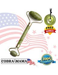 Jade Roller For Face - 100% Natural Jade Stone From Himalayas - Massage Tool For Anti Aging, Wrinkles, and Puffiness Mother's day gifts for her, mom by CobraMama (Green)