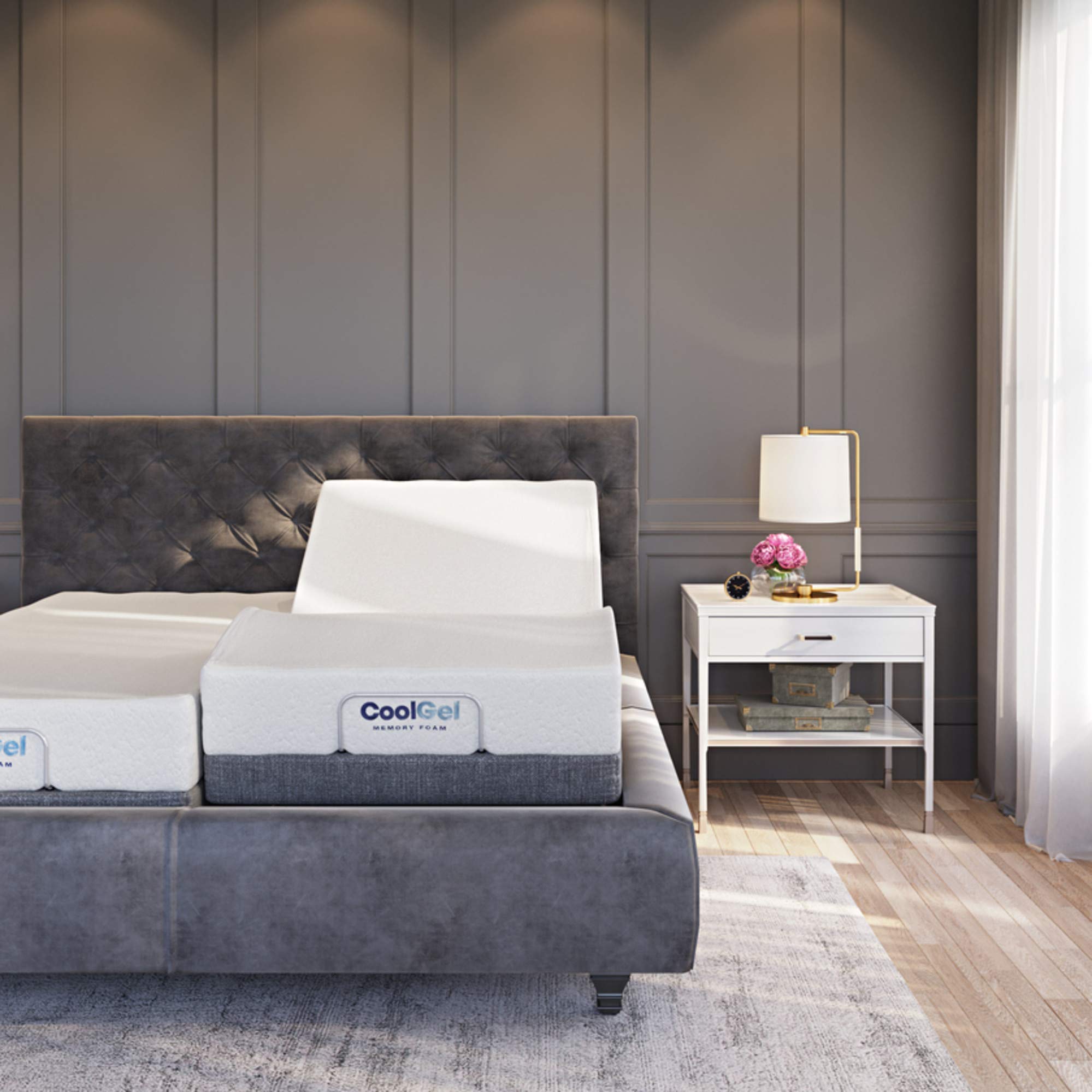 Classic Brands Adjustable Comfort Upholstered Adjustable Bed Base with Massage, Wireless Remote, Three Leg Heights, and USB Ports-Ergonomic, Twin XL, Dark Grey Twin XL Bed Base Adjustable Comfort (GEN 1)