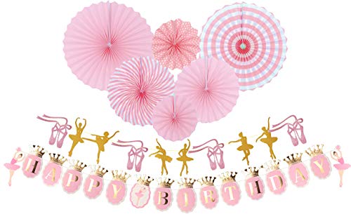 MEANT2TOBE Ballerina Birthday Party | Ballet Dancer Party Supplies Banner| Baby Girl Ballet Happy Birthday Banner| Ballet Girls Dancer Banner Garland for Birthday Party Favors Decoration (Pink)