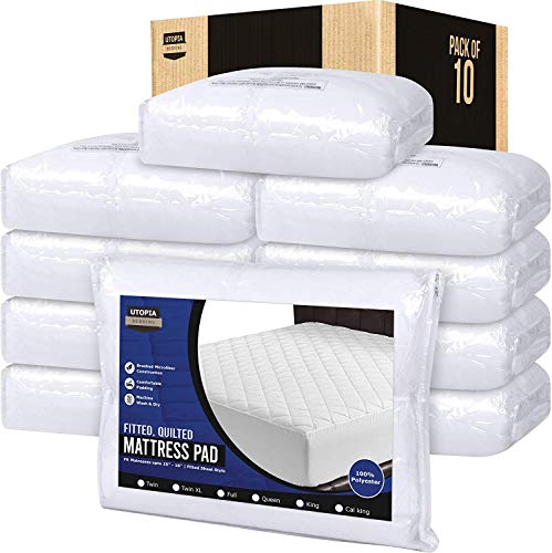 Book Cover Utopia Bedding Quilted Fitted Mattress Pad - Elastic Fitted Mattress Protector - Mattress Cover Stretches up to 16 Inches Deep - Machine Washable Mattress Topper (Bulk Pack of 10, Twin)