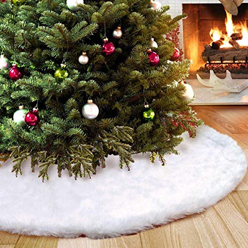 AMADE Christmas Tree Skirts White Luxury Faux Fur Tree Ornaments Plush XmasTree Skirt for Christmas Decoration New Year Party Holiday Decorations Pet Favors (35.4inch Dia)