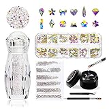ULGAI Crystal AB Rhinestones (100pcs), Mixed Rhinestone for Crafts with Gold Plating Flat Back, Precisely Cut AB Crystal Glass Beads for Nails, Clothes, Face, Jewelry | Aurora Borealis,10 Shapes