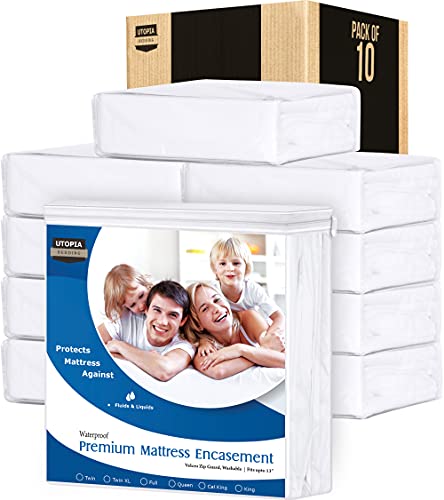 Utopia Bedding Premium 135 GSM Waterproof Mattress Encasement, 360Â° Protection, Zippered, Fits 13 Inches Deep, Easy Care (Pack of 10, Full)