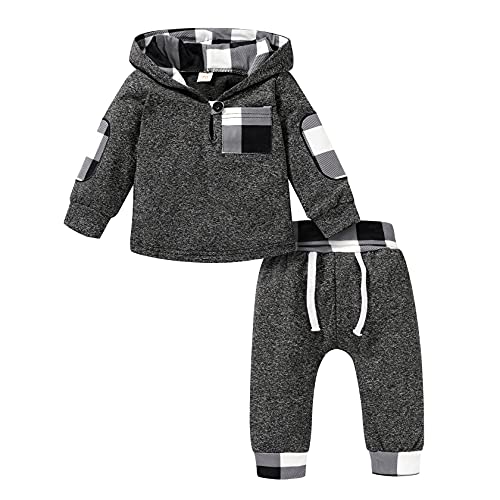 Kids Toddler Infant Baby Boys Girls Winter Outfit Christmas Plaid Hoodie Sweatshirt Jackets Shirt+Pants Xmas Clothes Set