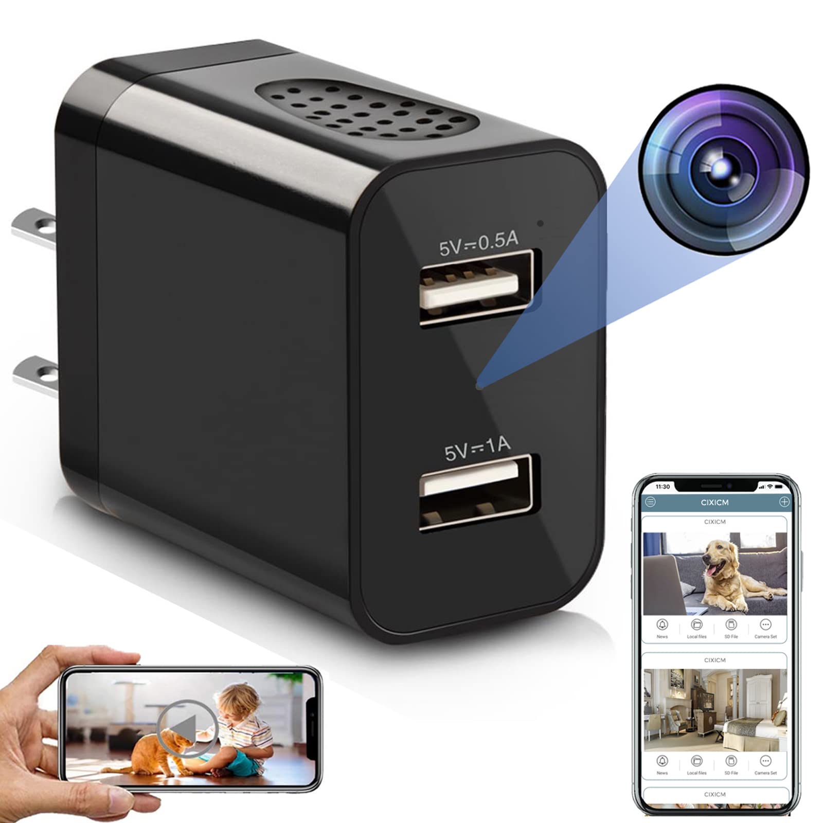 LUOHE Spy Camera Wireless Hidden WiFi Charger Camera with Remote View - 1080P HD Hidden Nanny Cam Mini USB Hidden Spy Camera Charger - Premium Security Camera Recorder Surveillance Spy Cam, Black