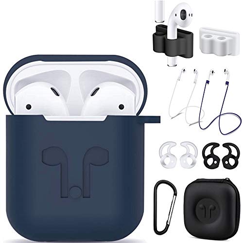 AirPods Case Compatible Apple AirPods 2&1,9 in 1 AirPods Accessories Set Protective Cover and Silicone Skin with Earpods Keychain/Strap/Ear Hook/Carrying Box-Blue