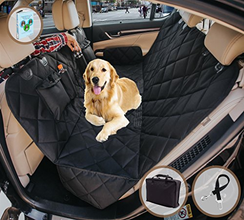 EVOest Dog Car Seat Cover, Pet Seat Cover for Cars/Trucks/SUV's, Hammock Convertible, 100% Waterproof Pet Back Seat Protector with Extra Side Flaps, Bonus Pet Seat Belt & Tote Bag