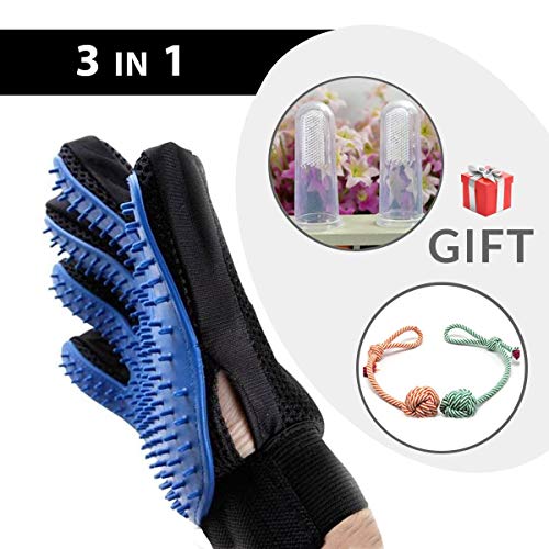 Book Cover zimitec Pet Grooming Glove Set,Pet Toys, Chew Rope Toy, Silicone Toothbrush Finger, Gentle Brush Glove, Efficient Pet Hair Remover Mitt, Cat Toys, Dog Toys
