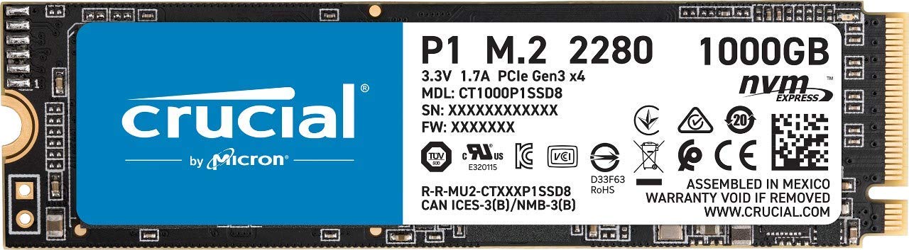 Crucial P1 1TB 3D NAND NVMe PCIe Internal SSD, up to 2000MB/s - CT1000P1SSD8 1TB SSD