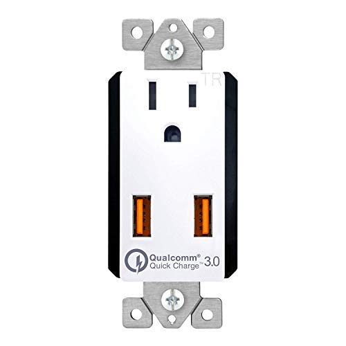 TOPGREENER 36W Quick Charge 3.0 USB Wall Outlet, Compatible with Samsung S9/S8/S7 Note 9/8/7, iPhone XS/MAX/XR/X/8/7, LG Nexus, HTC 10 & Other smarthphones, UL Listed, TU1152QC3, White