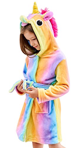 Soft Unicorn Hooded Bathrobe Sleepwear - Unicorn Gifts, Rainbow, Size 6-7 Years
